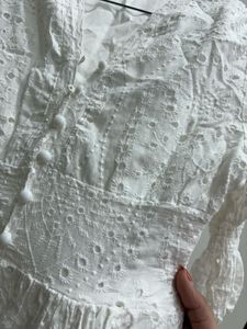 Chic White Broderie Anglaise Midi Dress