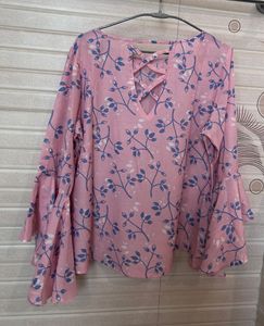 And casual Bell sleeves printed women pink top