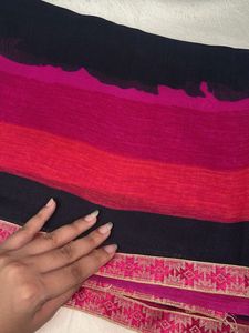 Chic Black &amp; Pink Striped Saree