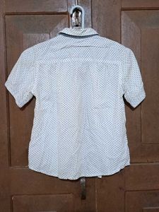 Boys White Short Sleeve Shirt with Navy Print