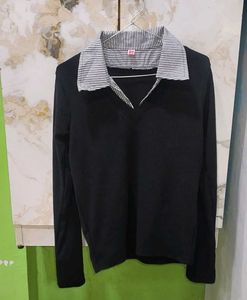 Stylish Black V-Neck Long Sleeve Top