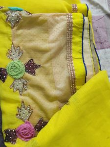 navratri Vibrant Yellow Embroidered Saree