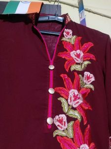 Maroon Embroidered Kurta Set