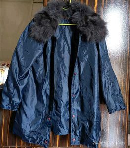Elegant Blue Fur Collar Coat