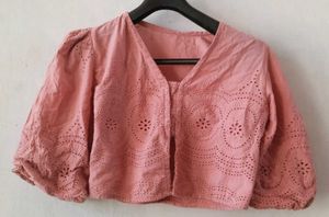 Pink Eyelet Cropped Top