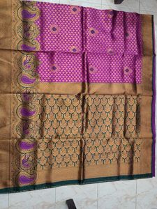 Vibrant Purple Silk Saree with Gold Border