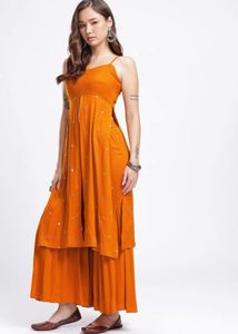 Orange Ethnic Gown with Embellishments