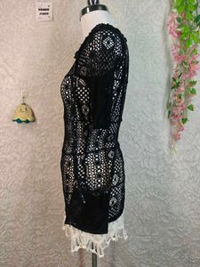 Sheer Crochet Black Top