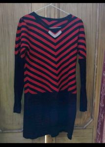 Chic Red &amp; Black Striped V-Neck Dress