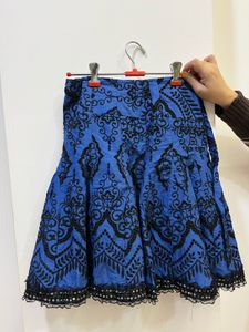 Bohemian Blue Embroidered Mini Skirt