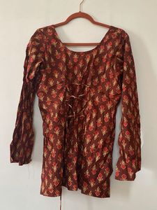 Brown Floral Print Kurta