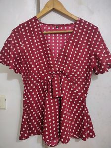 Maroon Polka Dot Top
