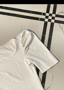 new White Puff Sleeve Square Neck Top