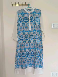 Blue & White Paisley Print Kurta