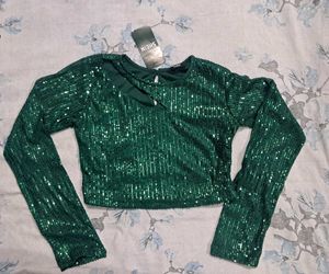 Shein Green Sequin Crop Top