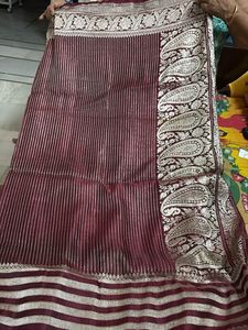 Maroon Saree with Silver Stripes