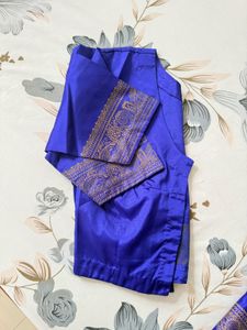 Vibrant Blue Silk Saree with Gold Border