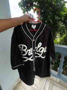 Black Baseball Style Button-Up Shirt