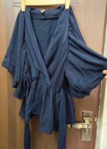 Chic Navy Blue Wrap Top