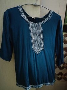 Embroidered Teal Short Kurti