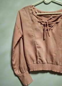Ajio Pink Laced Back Crop Top
