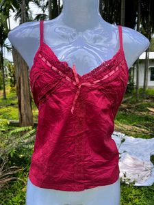 Red Lace Trim Cami Top