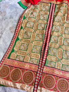 Red &amp; Green Embroidered Gown Set | SHALWAR KAMEEZ