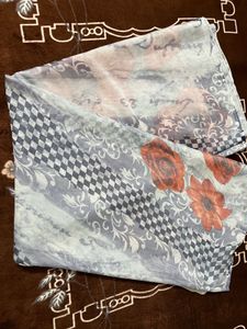 silver colour flowers print saree