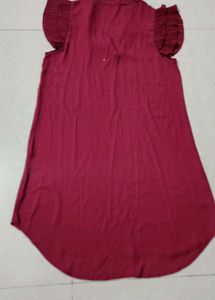 Burgundy fancy Sleeves Dress