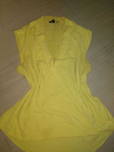 Bright Yellow Sleeveless faux Wrap Top