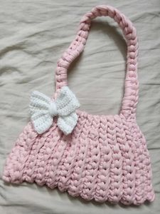 🎀Coquette Pink Crochet Handbag with Bow 🌸✨️