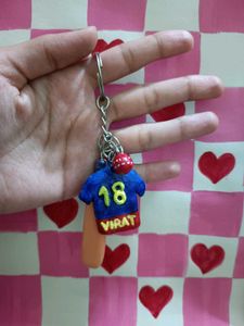 Cricket Bat &amp; Virat Jersey Keychain