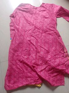 Vibrant Pink Kurta with Yellow &amp; Blue Accents