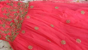 Embroidered Coral Long Gown
