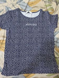 Mango Navy White Polka Dot T-Shirt