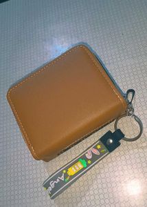 Stylish Double Zip Compact Wallet with Keychain