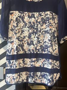 Sheer Floral Navy Blouse