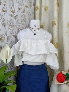 White Ruffled Off-Shoulder Top