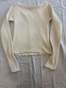 Off White Waffle Knit Full Sleeve Top 🤍