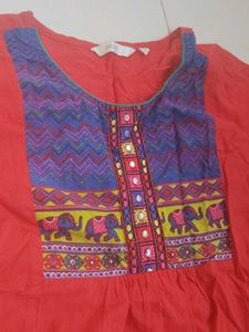 Vibrant Red Kurta with Elephant Print