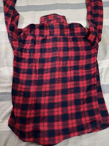 Red and Navy Plaid Flannel Shirt