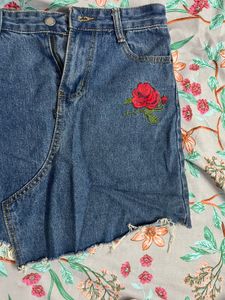 Embroidered Denim Skirt