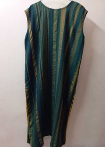 Green &amp; Gold Striped Kurta with Embellishment