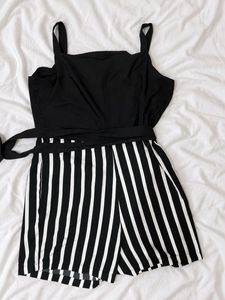 Chic Black & White Striped Romper