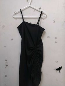 Chic Ruched Black Spaghetti Strap Dress