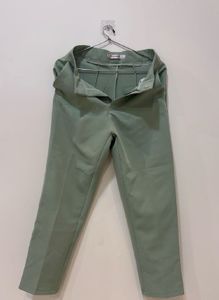 Combo: Green Pleated Trousers & White bow top