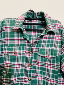 Women Green&amp; White Checked ShirtDress