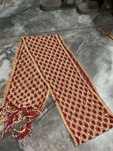 Woven Red & Gold Scarf with Fringe