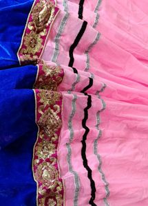Elegant Pink &amp; Blue Anarkali Gown