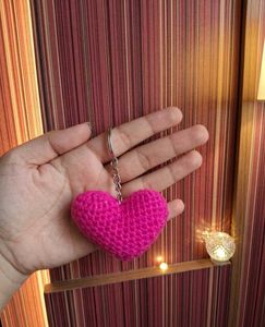 Crocheted Pink Heart Keychain